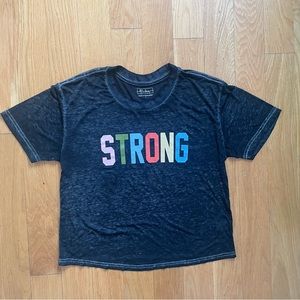 Miken Flow Crop Top 'STRONG' Sheer Black Short Sleeve Small